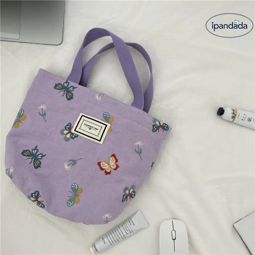 収納バッグ ウサギ メイクポーチ 優しい天青色 精巧な手刺繍 蝶 携帯用 レディース 高級 可愛い 高品質 ID1783