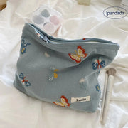 収納バッグ ウサギ メイクポーチ 優しい天青色 精巧な手刺繍 蝶 携帯用 レディース 高級 可愛い 高品質 ID1783