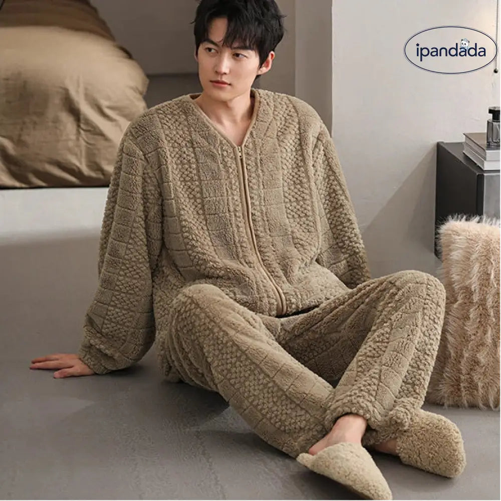 メンズ フリース パジャマ 可愛い 暖かい あったか 長袖 部屋着 秋冬モデル 厚手 保温 ルームウェア セット 部屋着 ゆったり 無地 ID3723 メンズ＞セットアップ