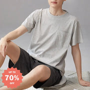 ID1677 メンズ 綿 夏用 パジャマセット シンプルデザイン 半袖シャツ＆ショートパンツ お出かけにも 涼感 通気性バツグン 洗濯機OK