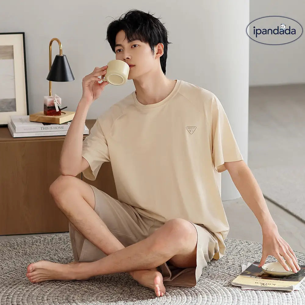 ID1015 メンズ モダール パジャマセット 夏用 半袖＆ショーツ 超薄手 吸汗速乾 通気性抜群 部屋着兼用 お出かけ対応 メンズ＞セットアップ