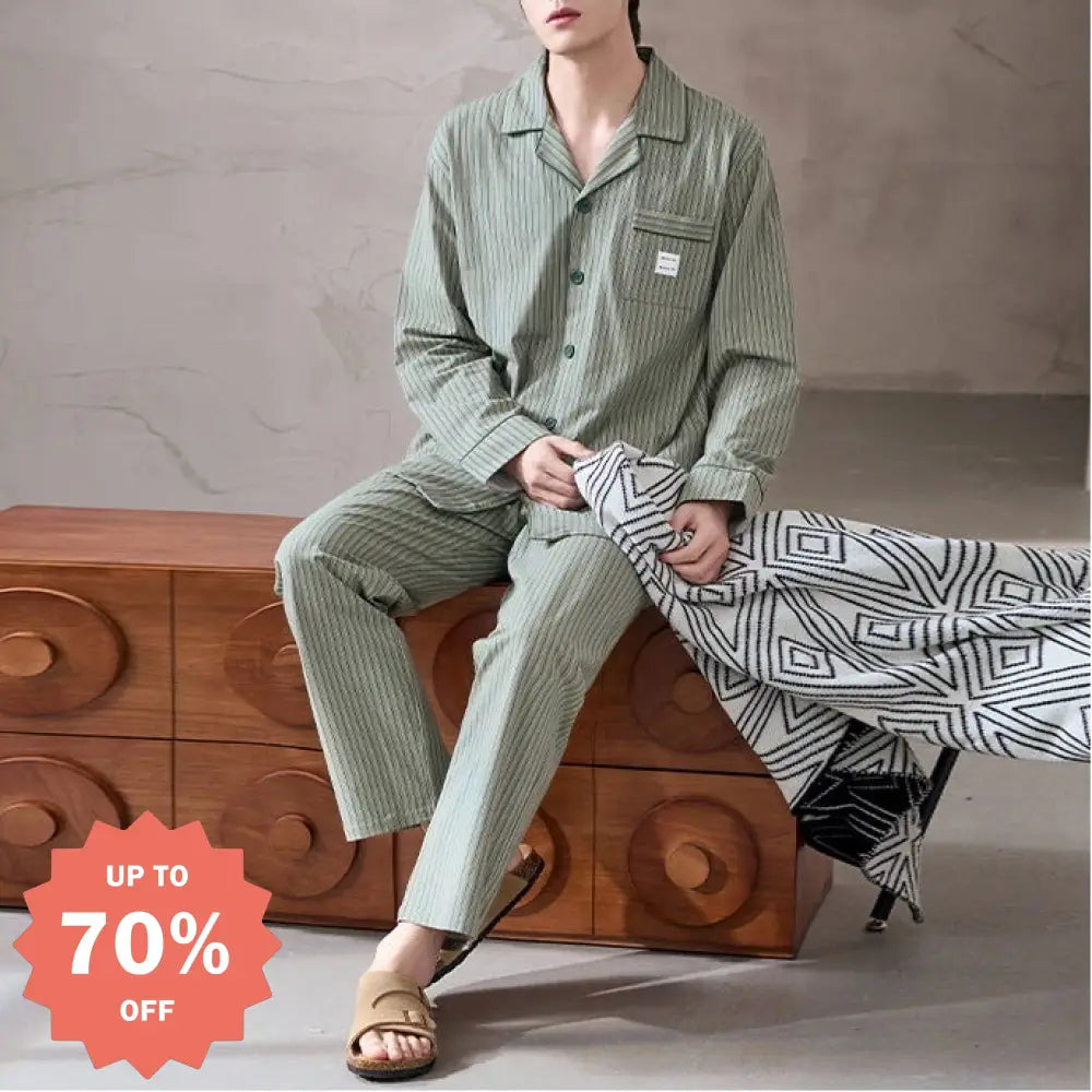 メンズ パジャマ 春秋用 おしゃれ ストライプ 長袖 長ズボン セット ゆったり カジュアル ホームウェア ID4138