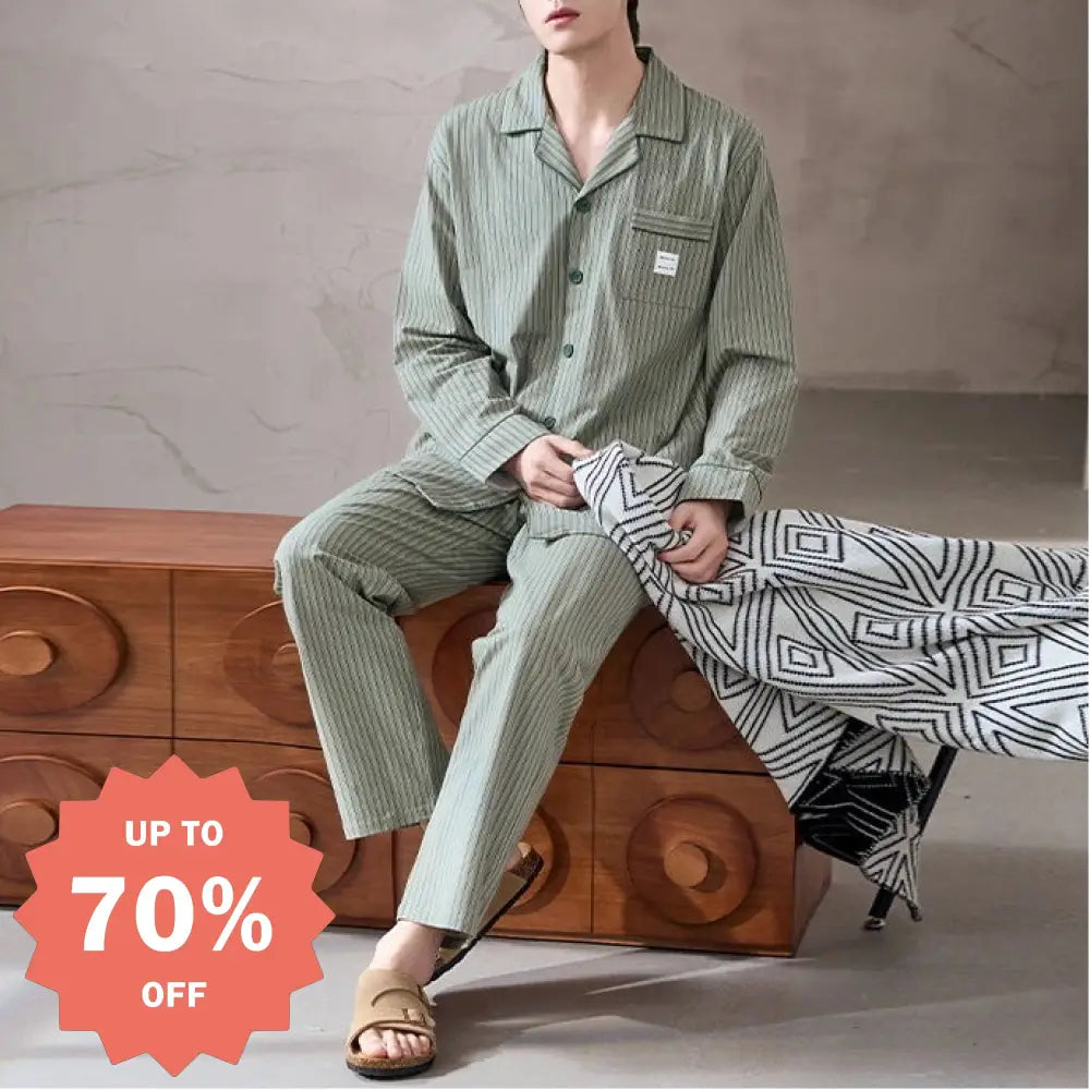 メンズ パジャマ 春秋用 おしゃれ ストライプ 長袖 長ズボン セット ゆったり カジュアル ホームウェア ID4138