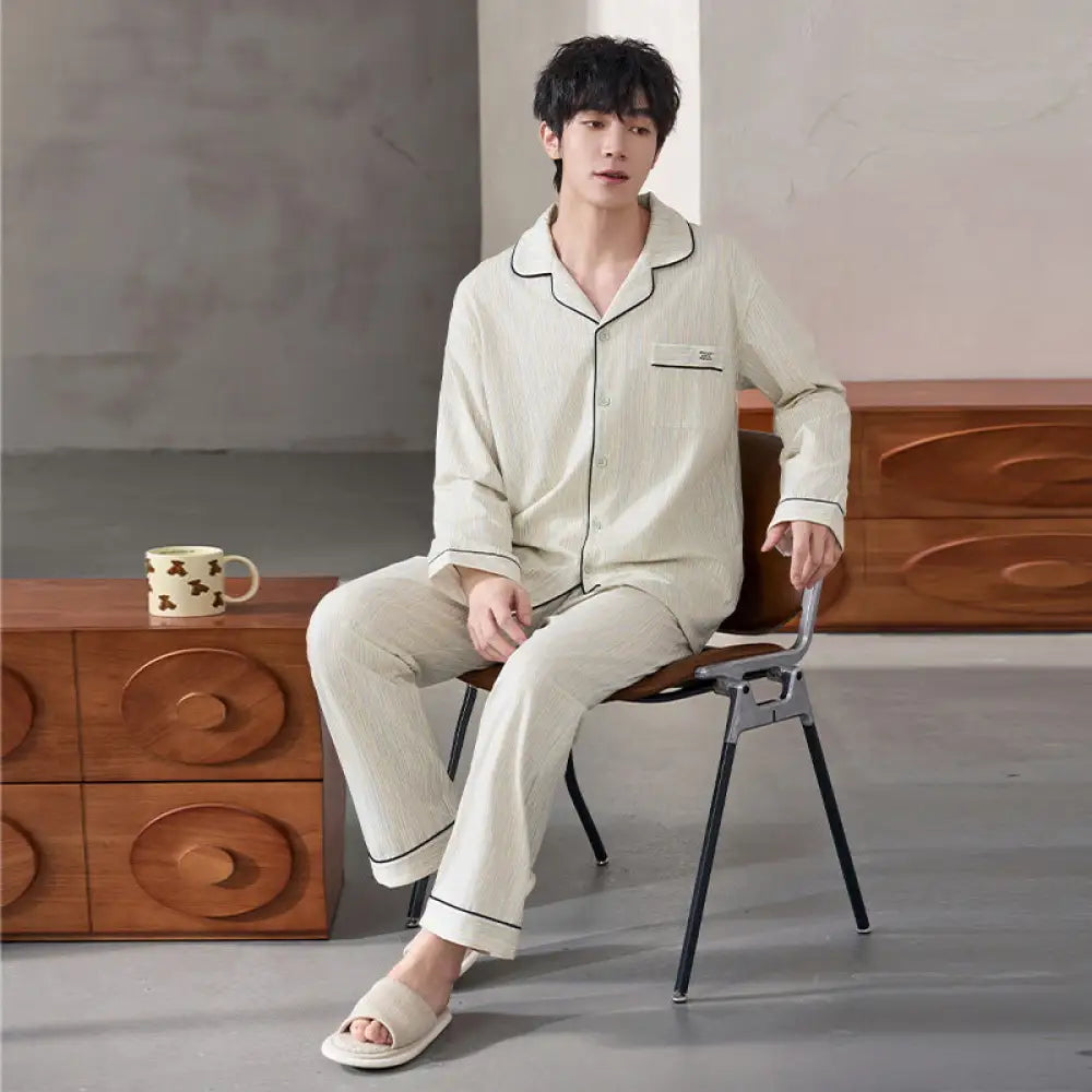 メンズ パジャマ 春秋用 おしゃれ ストライプ 長袖 長ズボン セット ゆったり カジュアル ホームウェア ID4138 タイプ② / L