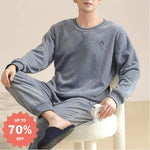 メンズ パジャマ 冬 コーラルフリース 厚手 フランネル 秋冬 セットアップ クルーネック ルームウェア ID3195