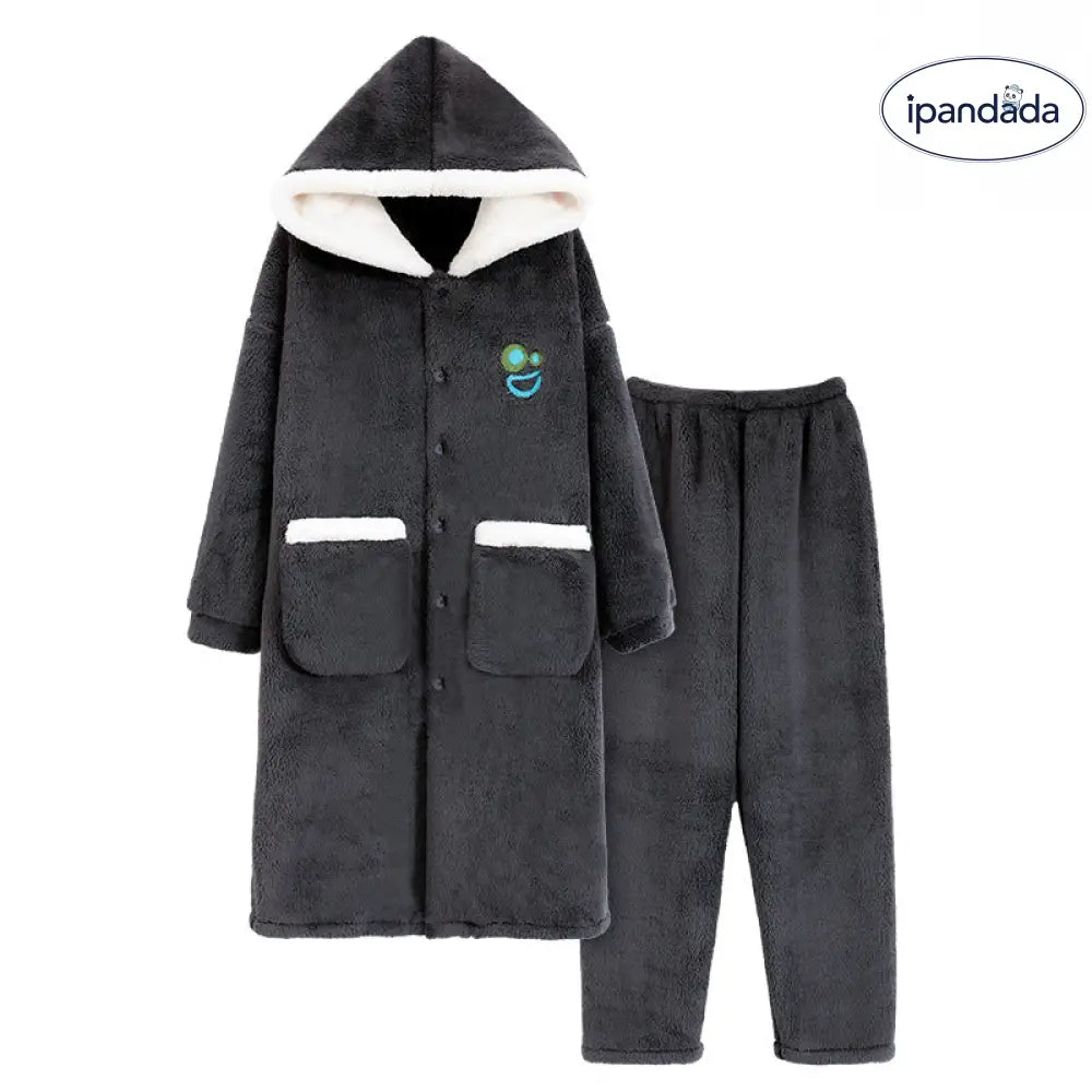 メンズ パジャマ 秋冬 加厚 フリース コーラルフリース ガウン セット 冬用 フランネル バスローブ シンプル ルームウェア ID2997