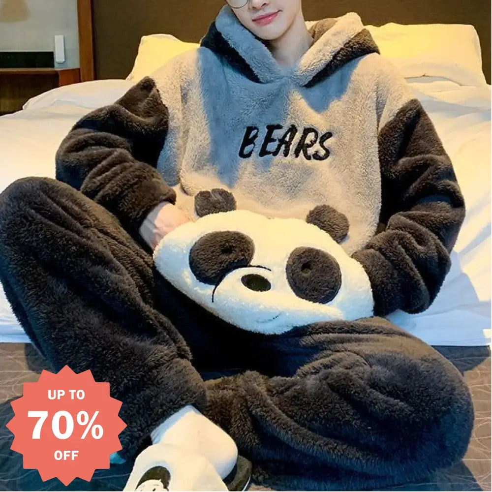 メンズ パジャマ 秋冬 コーラルフリース 厚手 フリース カートゥーン インスタ風 フード付き ルームウェア ID3277