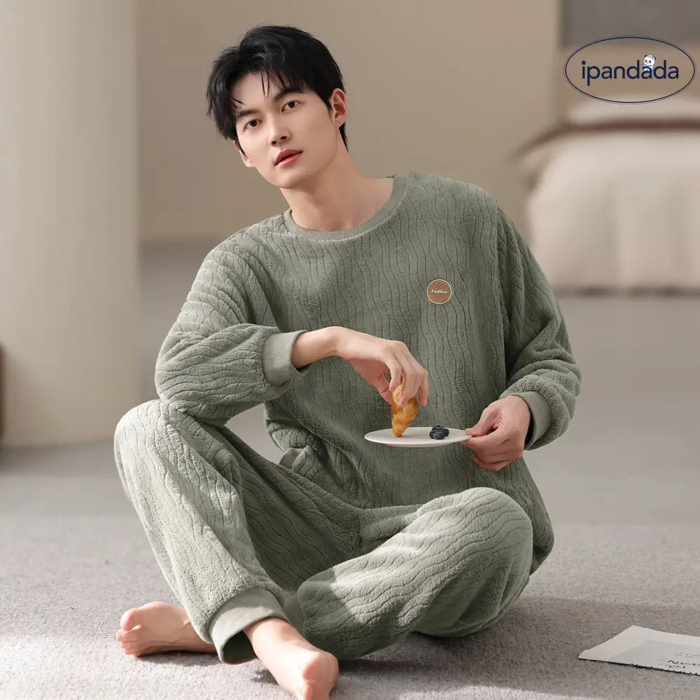 メンズ パジャマ 秋冬 コーラルフリース 加厚 フリース 保温 新作 カジュアル シンプル ルームウェア セット ID2996