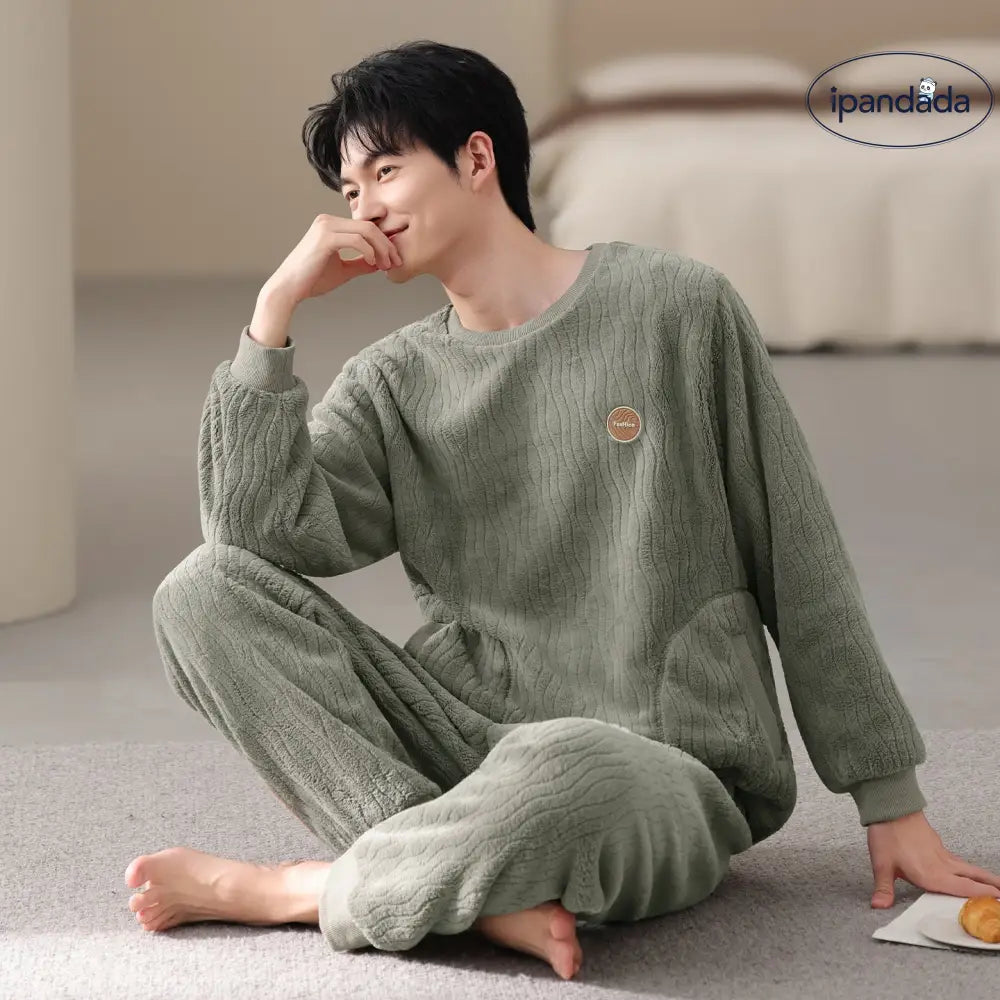 メンズ パジャマ 秋冬 コーラルフリース 加厚 フリース 保温 新作 カジュアル シンプル ルームウェア セット ID2996
