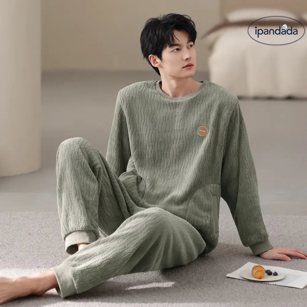 メンズ パジャマ 秋冬 コーラルフリース 加厚 フリース 保温 新作 カジュアル シンプル ルームウェア セット ID2996