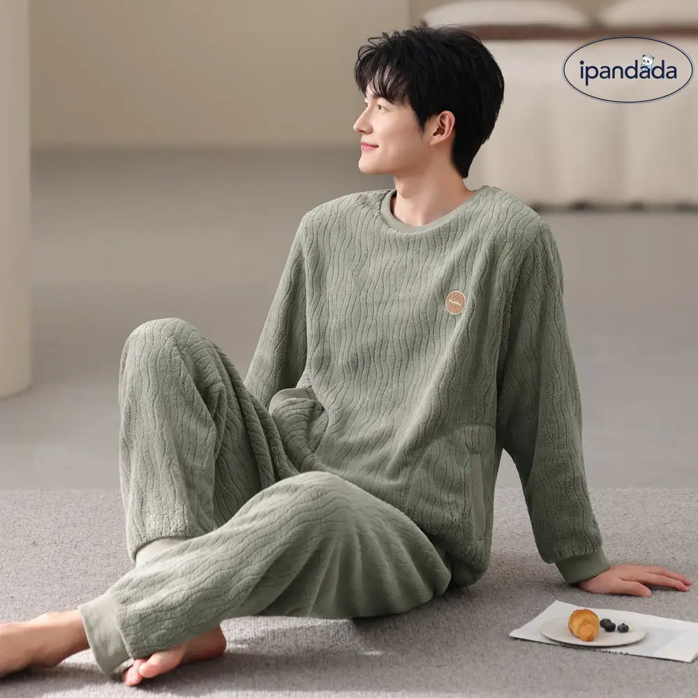 メンズ パジャマ 秋冬 コーラルフリース 加厚 フリース 保温 新作 カジュアル シンプル ルームウェア セット ID2996