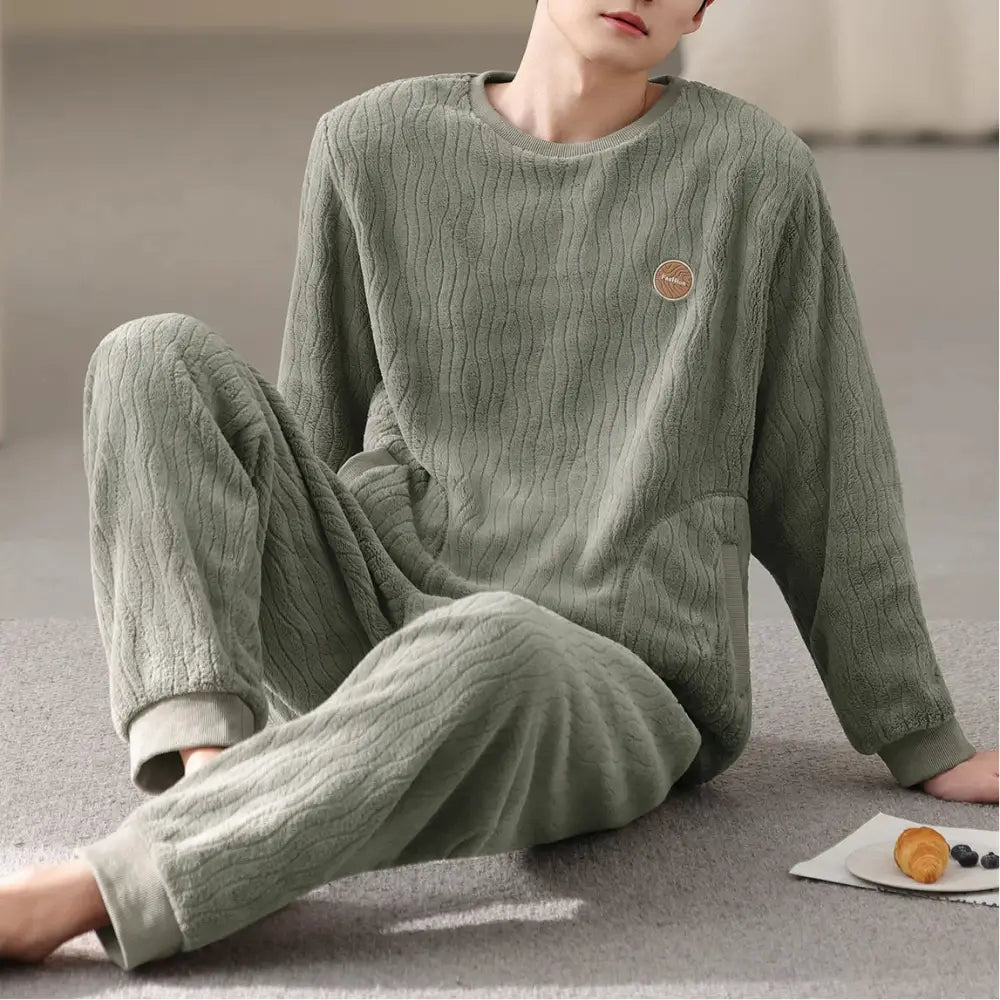 メンズ パジャマ 秋冬 コーラルフリース 加厚 フリース 保温 新作 カジュアル シンプル ルームウェア セット ID2996