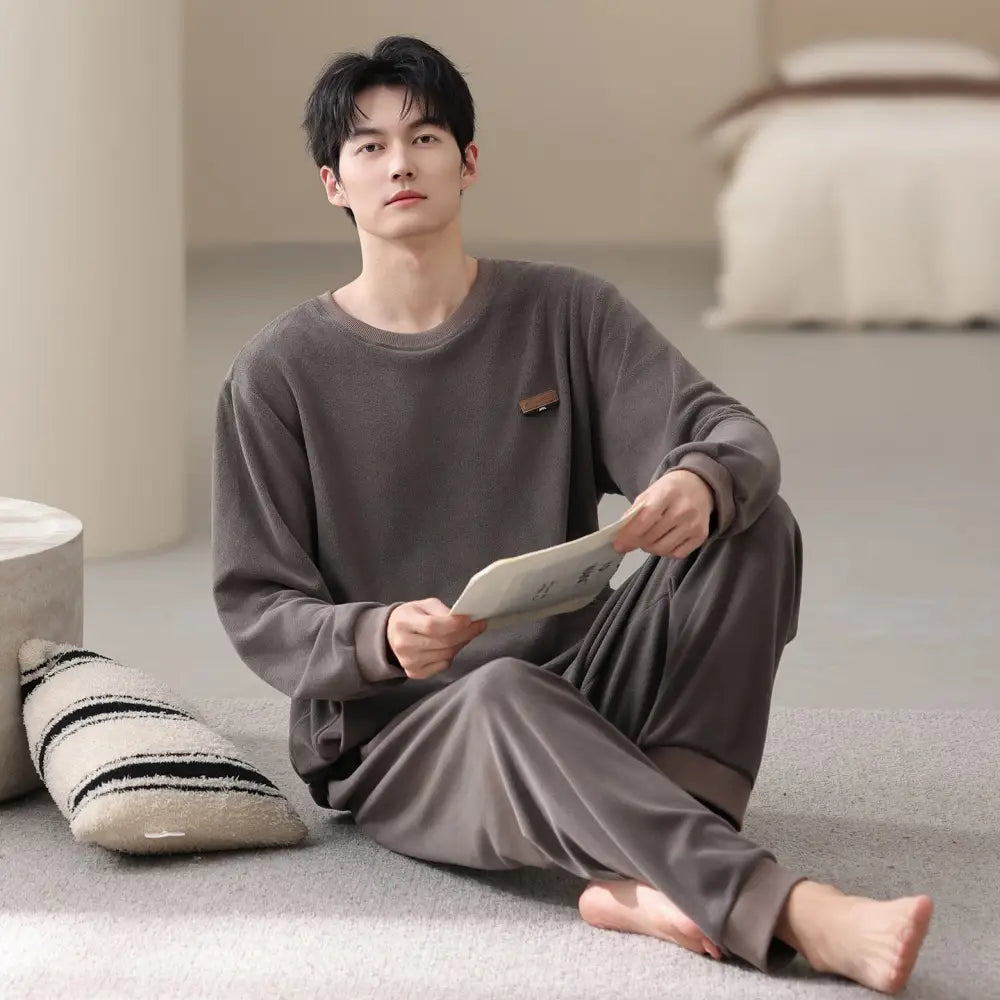 メンズ パジャマ 秋冬 コーラルフリース 加厚 フリース 保温 新作 カジュアル シンプル ルームウェア セット ID2996 タイプ⑨ / M
