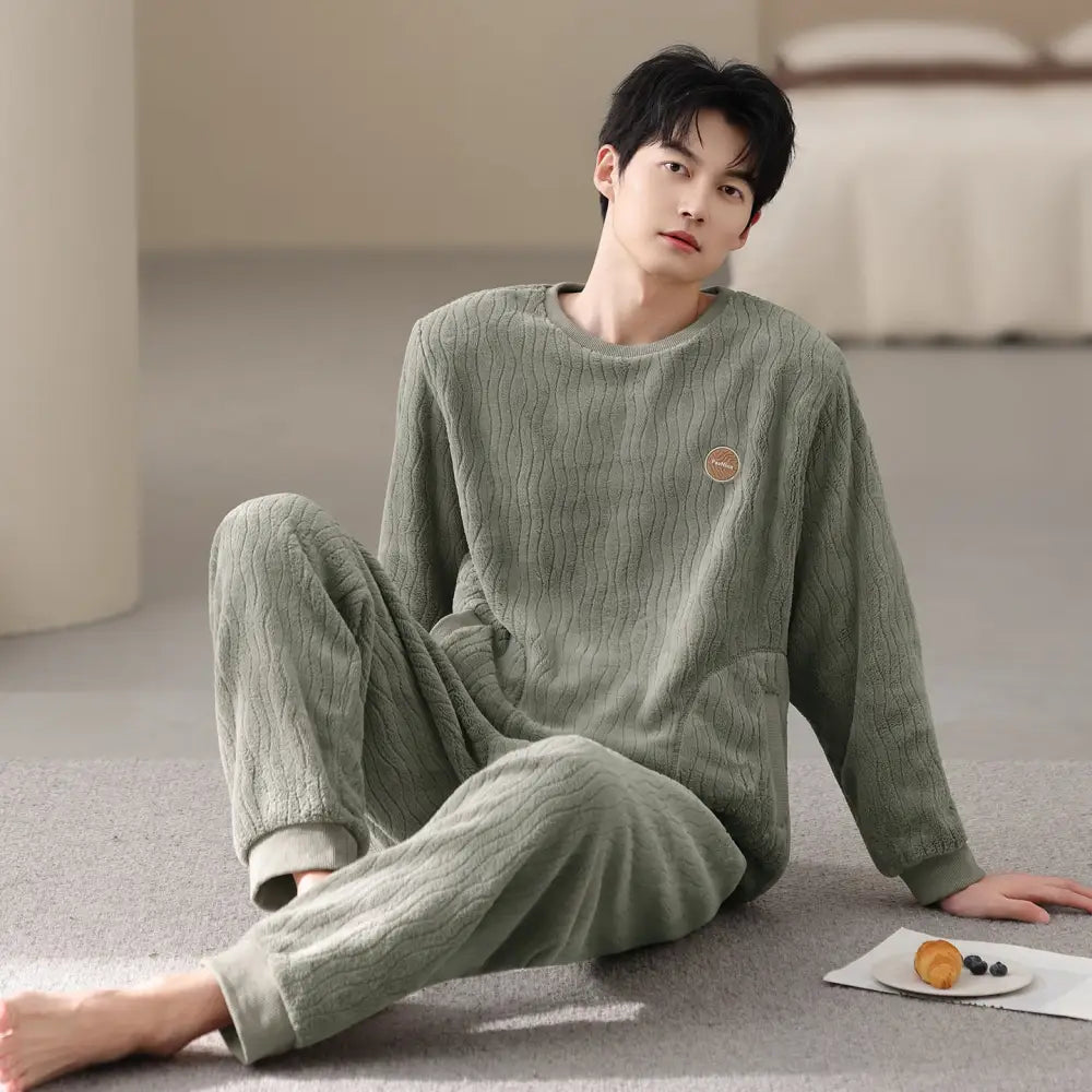 メンズ パジャマ 秋冬 コーラルフリース 加厚 フリース 保温 新作 カジュアル シンプル ルームウェア セット ID2996 タイプ① / M