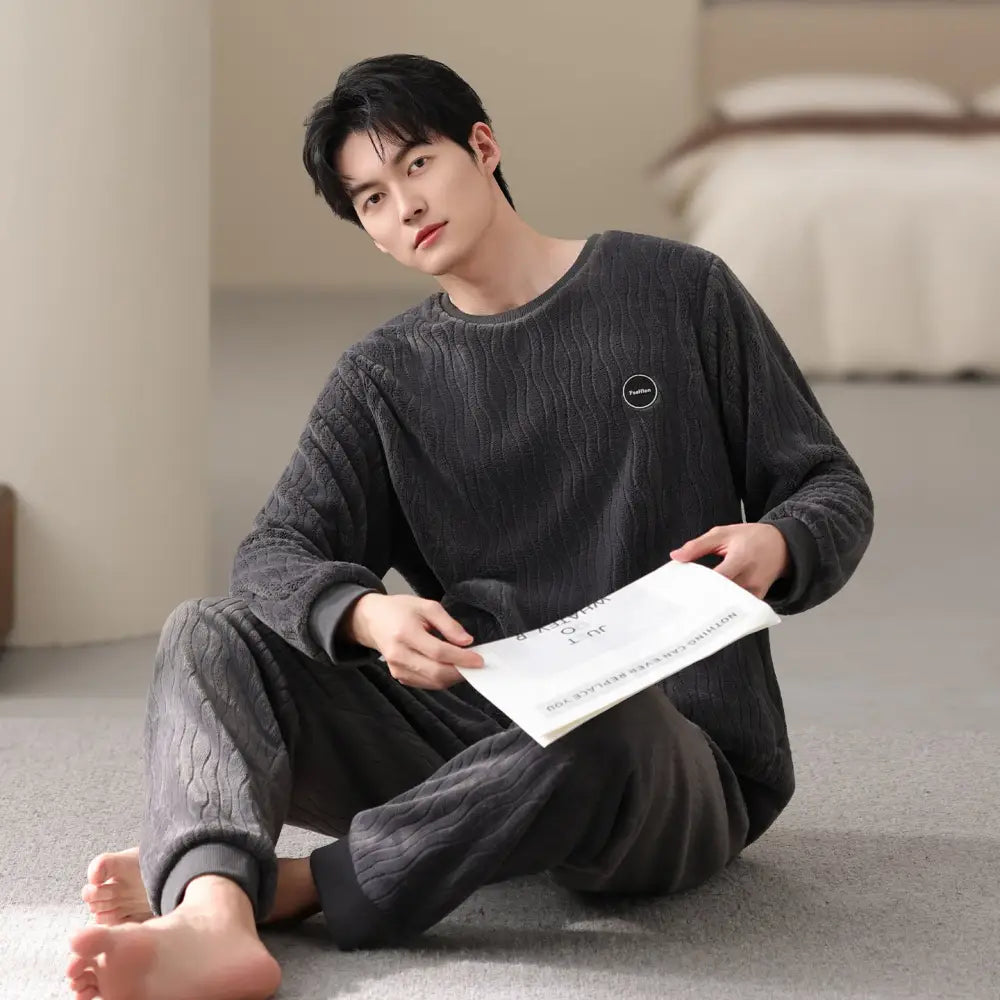 メンズ パジャマ 秋冬 コーラルフリース 加厚 フリース 保温 新作 カジュアル シンプル ルームウェア セット ID2996 タイプ③ / M