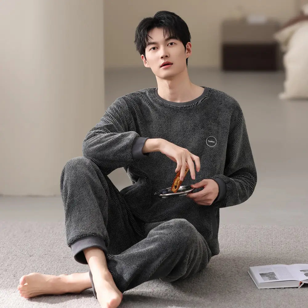 メンズ パジャマ 秋冬 コーラルフリース 加厚 フリース 保温 新作 カジュアル シンプル ルームウェア セット ID2996 タイプ⑤ / M