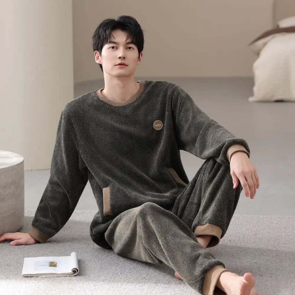 メンズ パジャマ 秋冬 コーラルフリース 加厚 フリース 保温 新作 カジュアル シンプル ルームウェア セット ID2996 タイプ⑥ / M