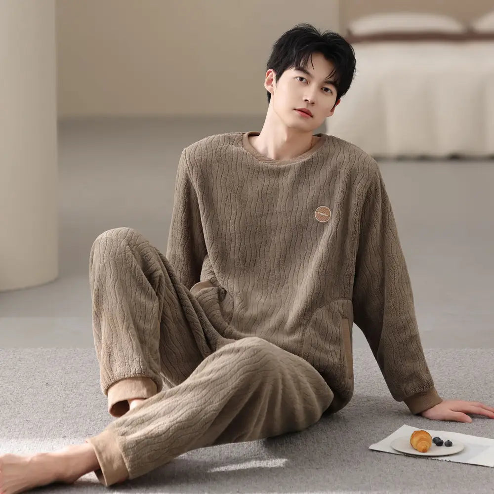 メンズ パジャマ 秋冬 コーラルフリース 加厚 フリース 保温 新作 カジュアル シンプル ルームウェア セット ID2996 タイプ④ / M