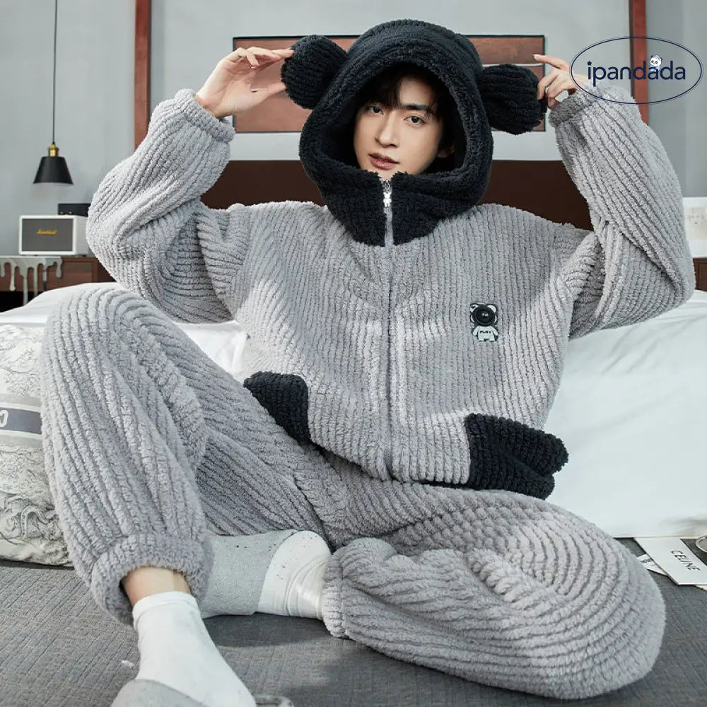 メンズ パジャマ 秋冬 コーラルフリース 加厚 フリース フランネル 青少年 男子 冬用 ルームウェア セット ID2993