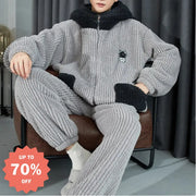 メンズ パジャマ 秋冬 コーラルフリース 加厚 フリース フランネル 青少年 男子 冬用 ルームウェア セット ID2993