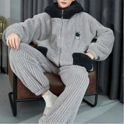 メンズ パジャマ 秋冬 コーラルフリース 加厚 フリース フランネル 青少年 男子 冬用 ルームウェア セット ID2993