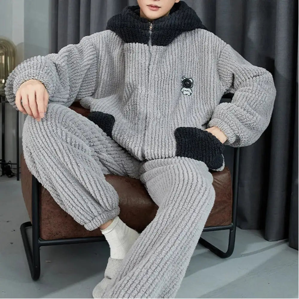 メンズ パジャマ 秋冬 コーラルフリース 加厚 フリース フランネル 青少年 男子 冬用 ルームウェア セット ID2993