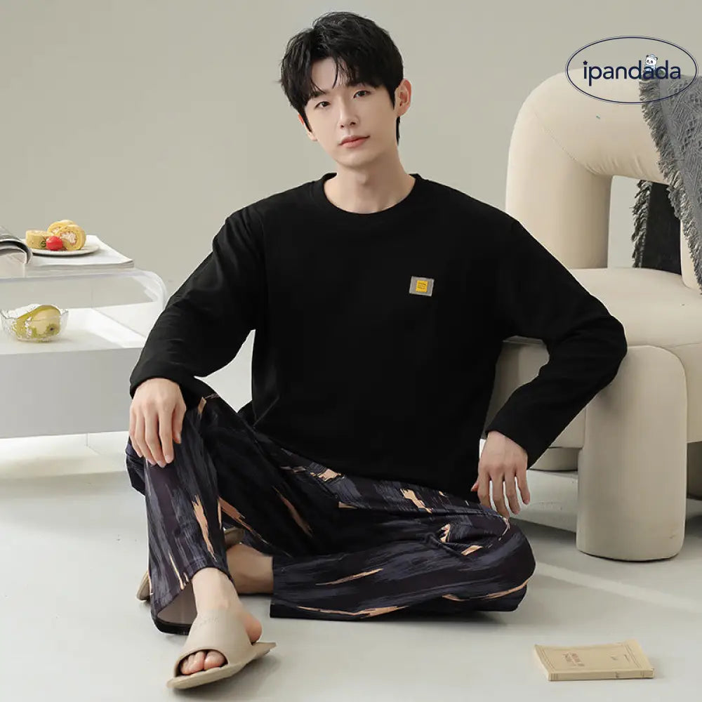 メンズ パジャマ 秋冬 新作 厚手 ラウンドネック プルオーバー 長袖 セットアップ シンプル カジュアル 保温 ルームウェア デロンパジャマ ID3118