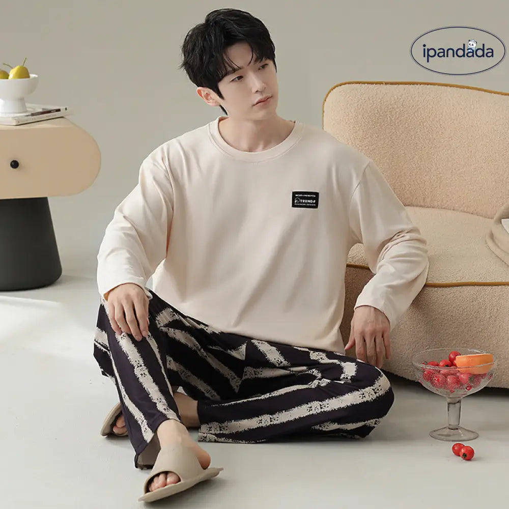 メンズ パジャマ 秋冬 新作 厚手 ラウンドネック プルオーバー 長袖 セットアップ シンプル カジュアル 保温 ルームウェア デロンパジャマ ID3118