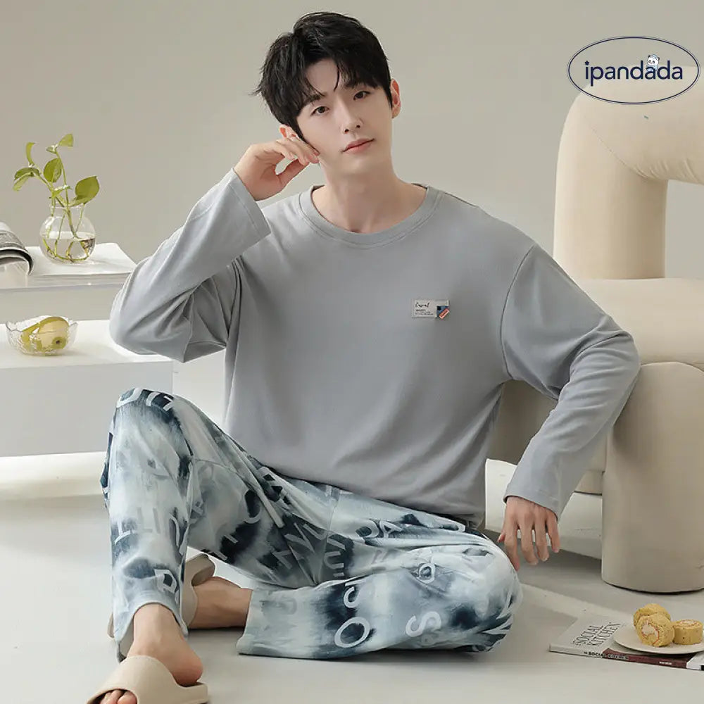 メンズ パジャマ 秋冬 新作 厚手 ラウンドネック プルオーバー 長袖 セットアップ シンプル カジュアル 保温 ルームウェア デロンパジャマ ID3118