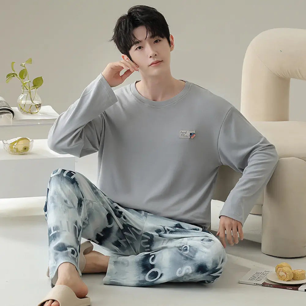 メンズ パジャマ 秋冬 新作 厚手 ラウンドネック プルオーバー 長袖 セットアップ シンプル カジュアル 保温 ルームウェア デロンパジャマ ID3118 タイプ② / L