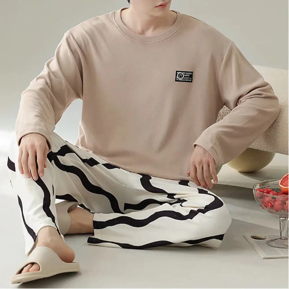 メンズ パジャマ 秋冬 新作 厚手 ラウンドネック プルオーバー 長袖 セットアップ シンプル カジュアル 保温 ルームウェア デロンパジャマ ID3118