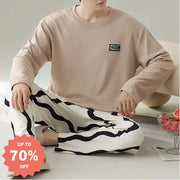 メンズ パジャマ 秋冬 新作 厚手 ラウンドネック プルオーバー 長袖 セットアップ シンプル カジュアル 保温 ルームウェア デロンパジャマ ID3118