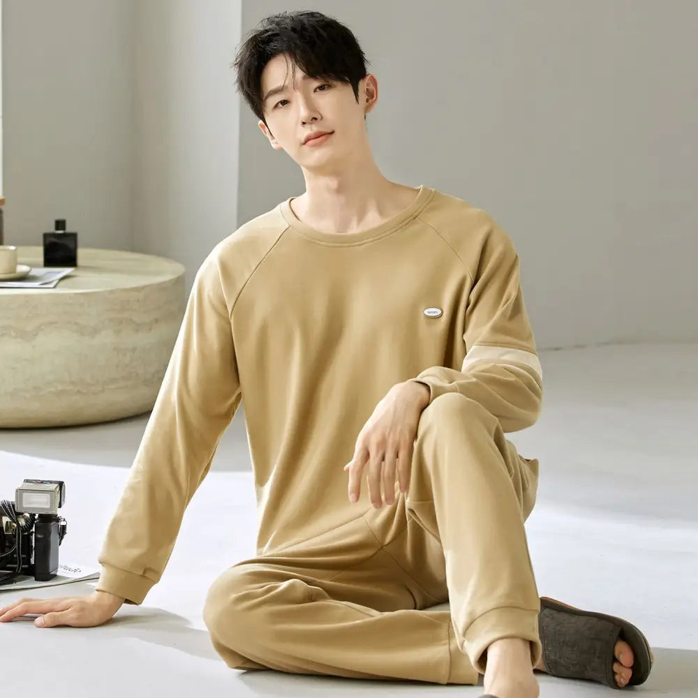 メンズ パジャマ セット 韓国風 クルーネック 長袖 長ズボン ゆったり ルームウェア 上下セット セットアップ 部屋着 2点セット ID4108 タイプ⑥ / M メンズ＞セットアップ