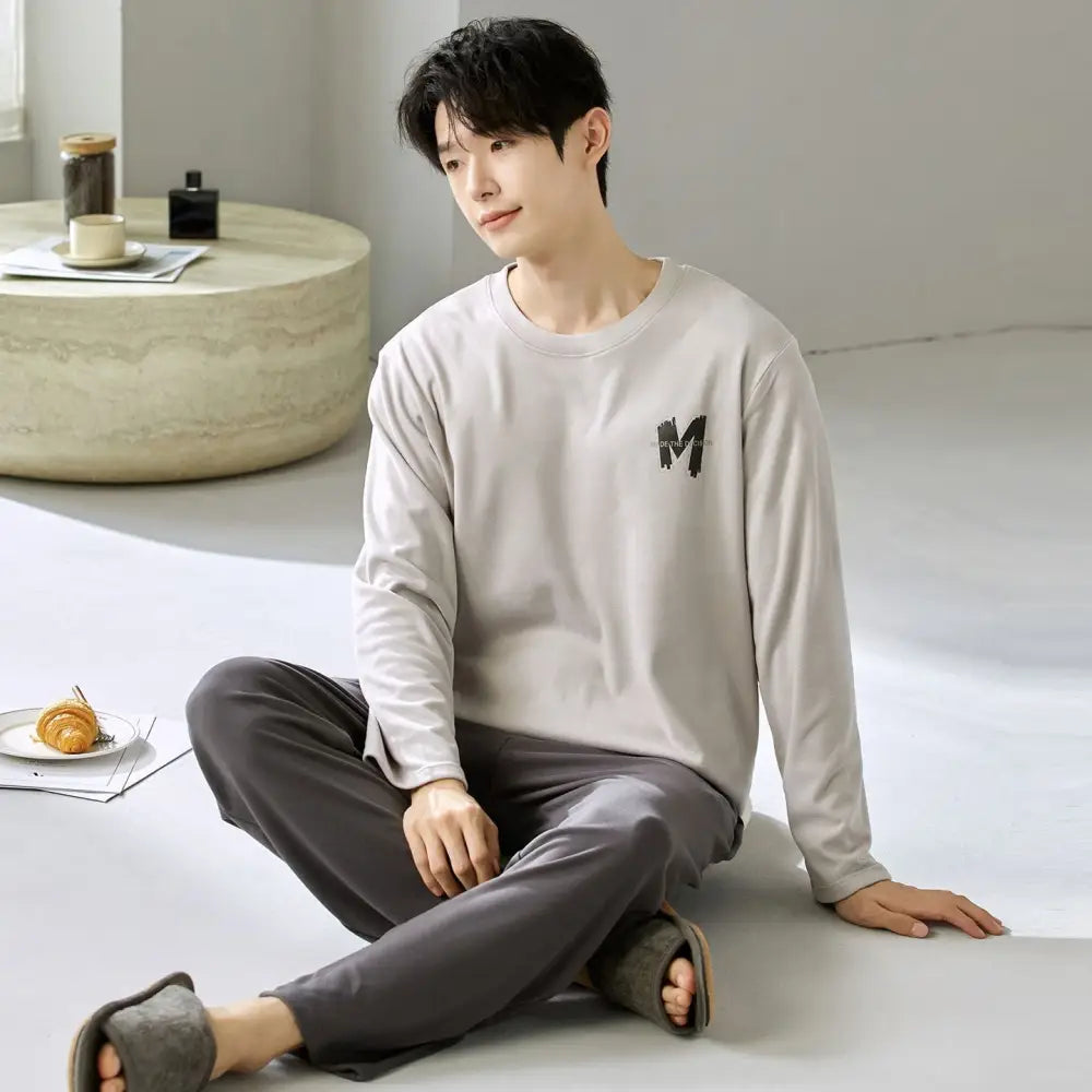 メンズ パジャマ セット 韓国風 クルーネック 長袖 長ズボン ゆったり ルームウェア 上下セット セットアップ 部屋着 2点セット ID4108 タイプ⑦ / M メンズ＞セットアップ