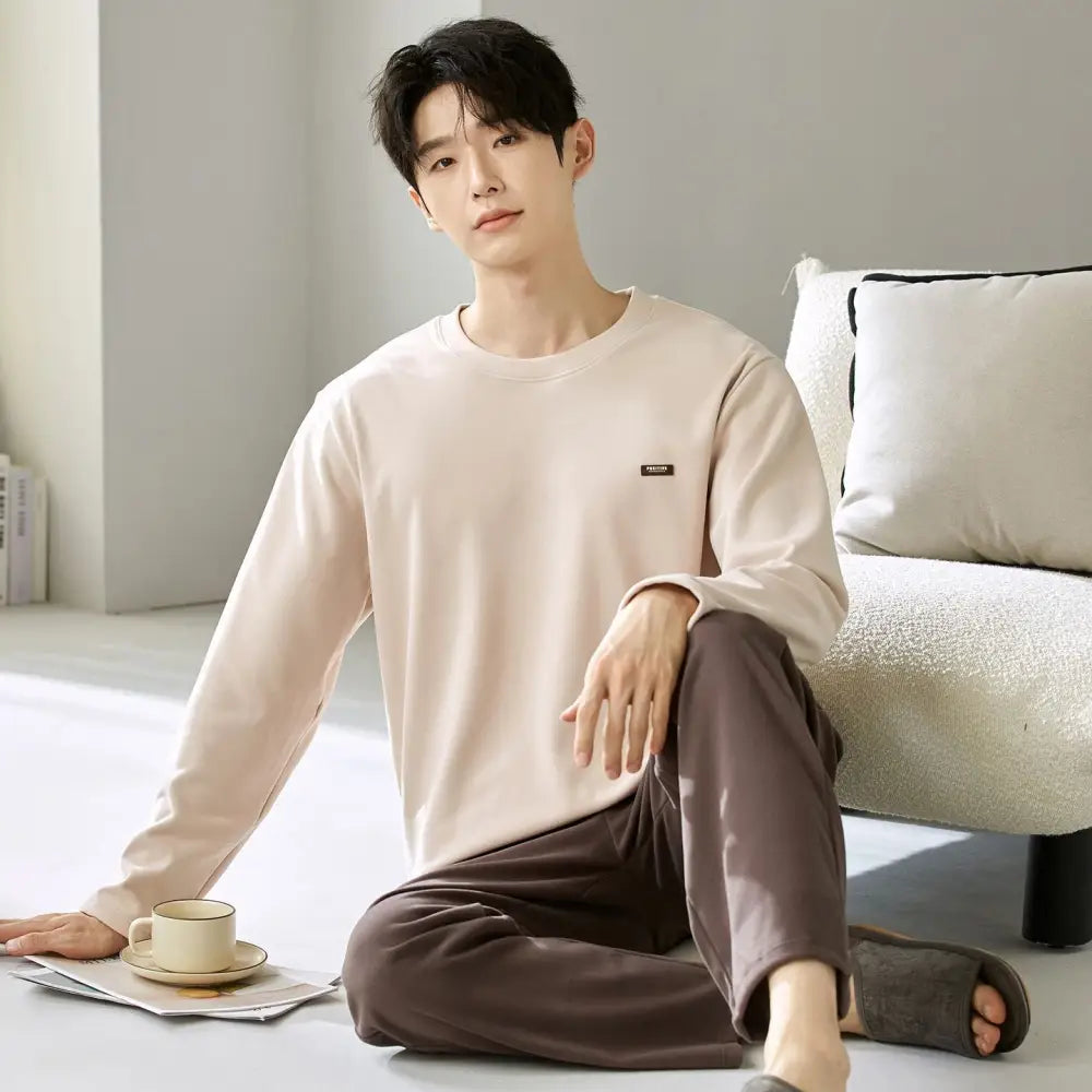 メンズ パジャマ セット 韓国風 クルーネック 長袖 長ズボン ゆったり ルームウェア 上下セット セットアップ 部屋着 2点セット ID4108 タイプ④ / M メンズ＞セットアップ