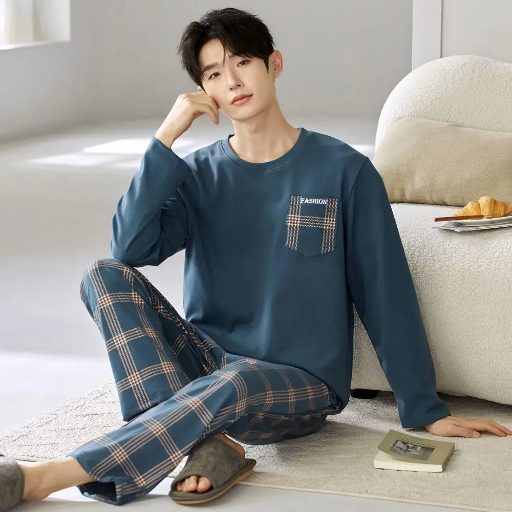 メンズ パジャマ セット 韓国風 クルーネック 長袖 長ズボン ゆったり ルームウェア 上下セット セットアップ 部屋着 2点セット ID4108 タイプ② / M メンズ＞セットアップ