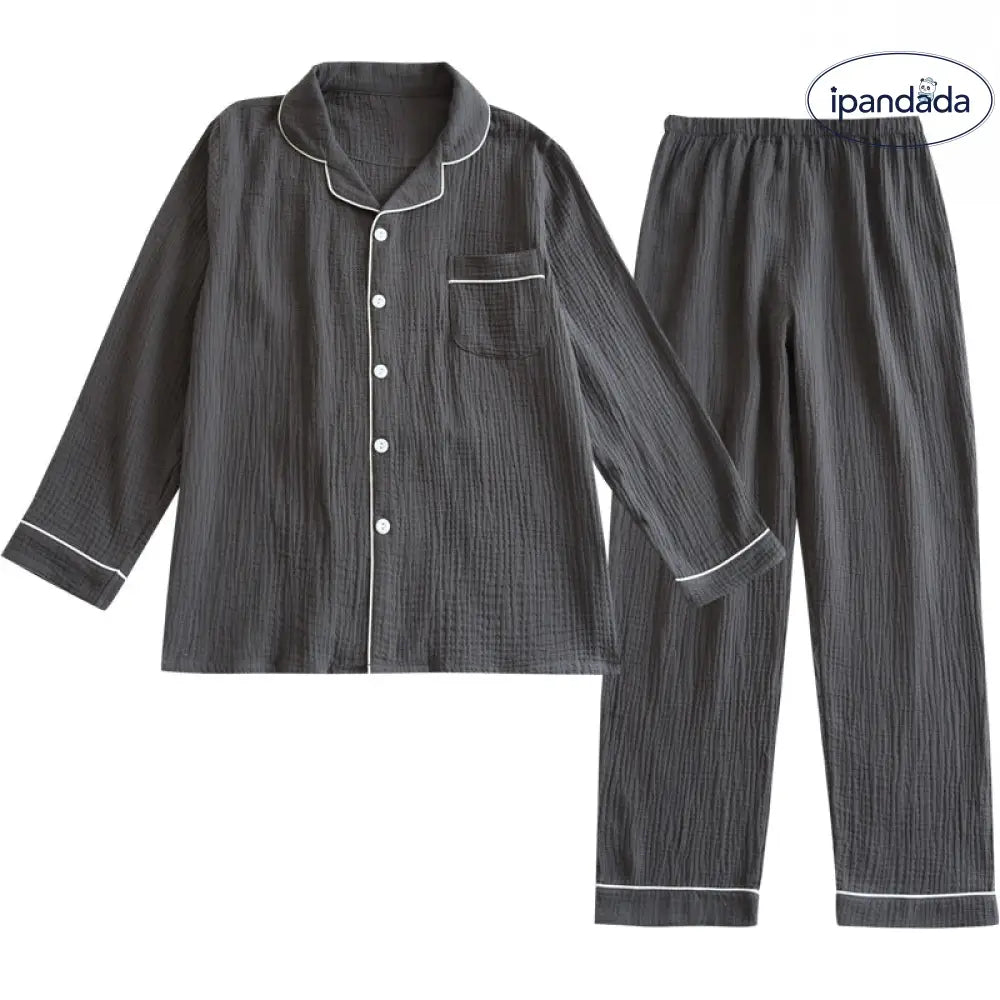 メンズ パジャマ セット 綿 ダブルガーゼ シフォンクレープ 春秋 長袖 ゆったり 大きいサイズ ルームウェア 男性用 肌触り最高 2点セット ID4071