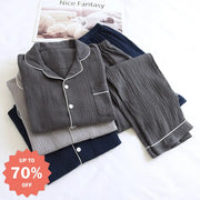 メンズ パジャマ セット 綿 ダブルガーゼ シフォンクレープ 春秋 長袖 ゆったり 大きいサイズ ルームウェア 男性用 肌触り最高 2点セット ID4071