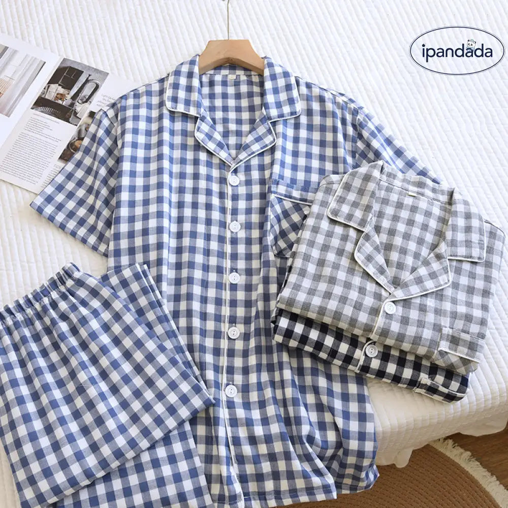 ID956 メンズ パジャマ 夏 ガーゼ 半袖 長パンツ 薄手 ビッグサイズ ルームウェア セット 父の日 プレゼント ギフト 涼感 通気性 吸湿速乾 メンズ＞セットアップ