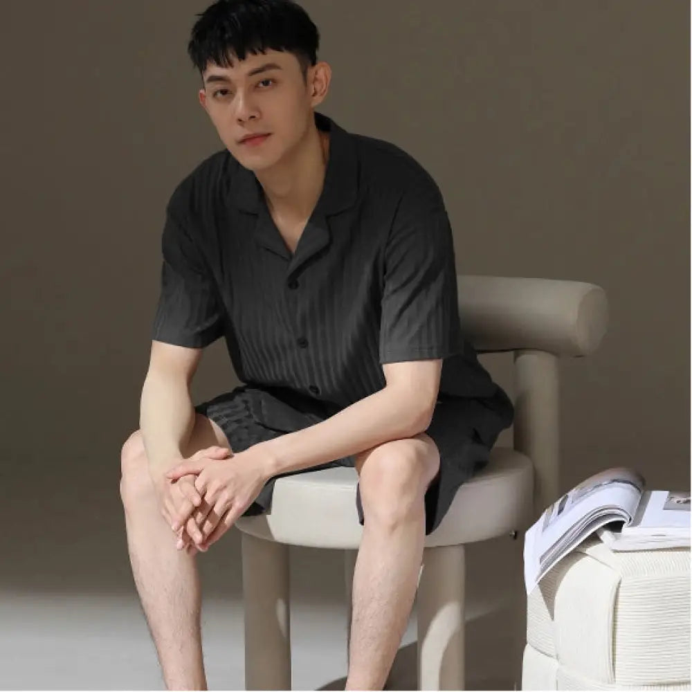 メンズ パジャマ 夏用 コットン 薄手 半袖 ロングパンツ ゆったり カジュアル ガウン型 翻领 青少年 ルームウェア セットアップ ID1871 タイプ② / L メンズ>セットアップ