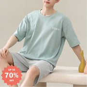 メンズ パジャマ 夏用 モダール 半袖 ショートパンツ 青少年 若者 薄手 外出可能 ルームウェア セットアップ シンプル ID1874