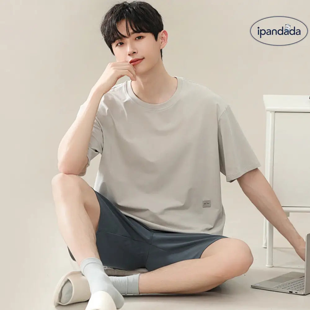 メンズ パジャマ 夏用 モダール 半袖 ショートパンツ 青少年 若者 薄手 外出可能 ルームウェア セットアップ シンプル ID1874