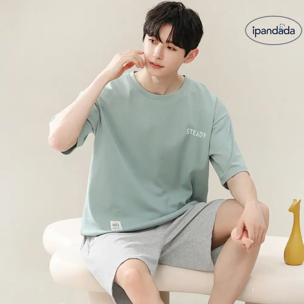 メンズ パジャマ 夏用 モダール 半袖 ショートパンツ 青少年 若者 薄手 外出可能 ルームウェア セットアップ シンプル ID1874