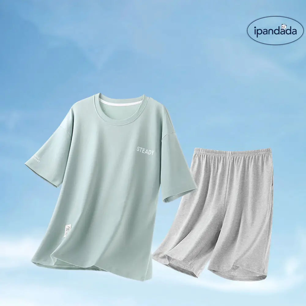 メンズ パジャマ 夏用 モダール 半袖 ショートパンツ 青少年 若者 薄手 外出可能 ルームウェア セットアップ シンプル ID1874