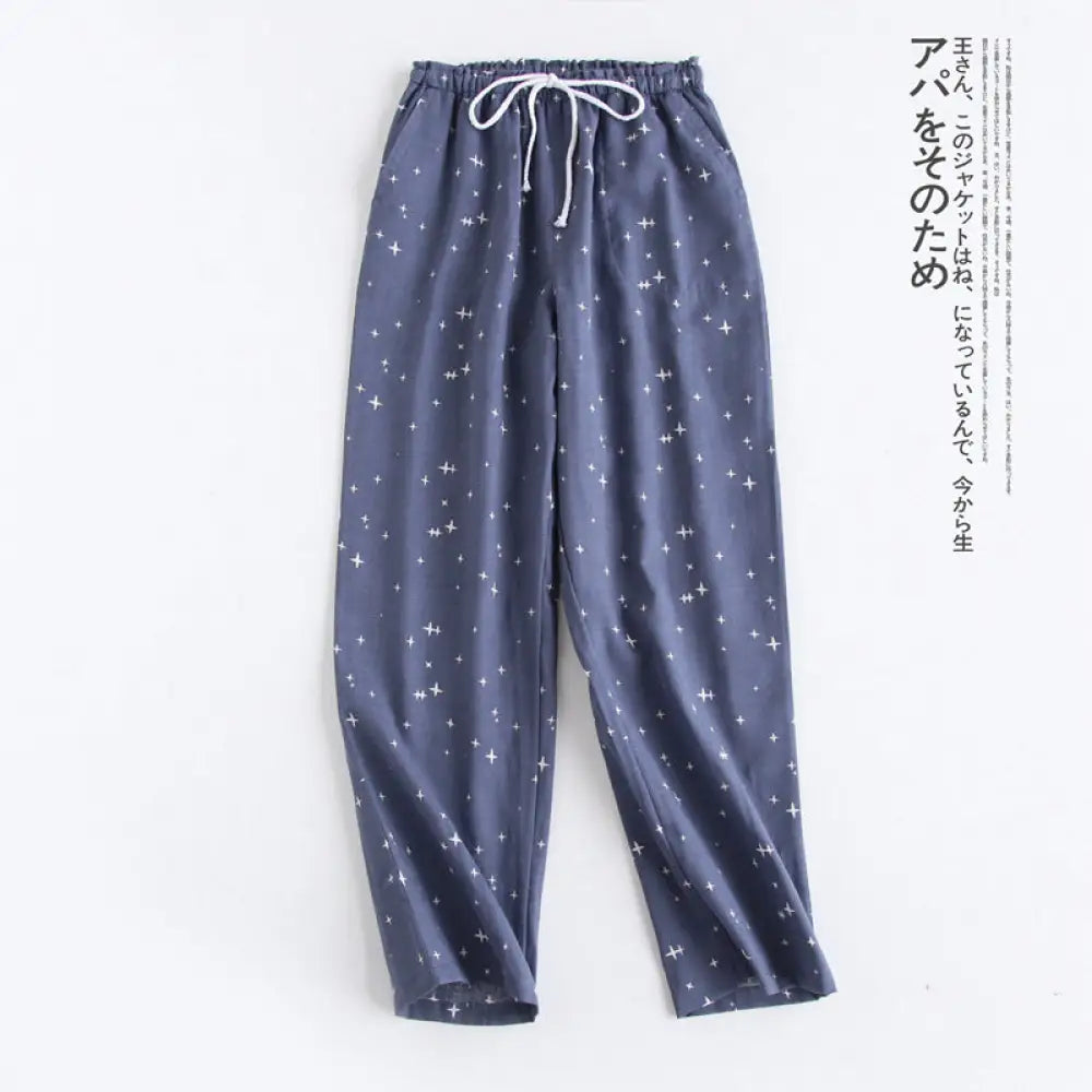 ID1473 メンズ パジャマパンツ 三シーズン オーガニックコットン ガーゼ 薄手 ルームウェア 冷房対策 ゆったり ストレッチ ペア 肌ざわり良い 3カラー ブラック② / M メンズ>ボトムス