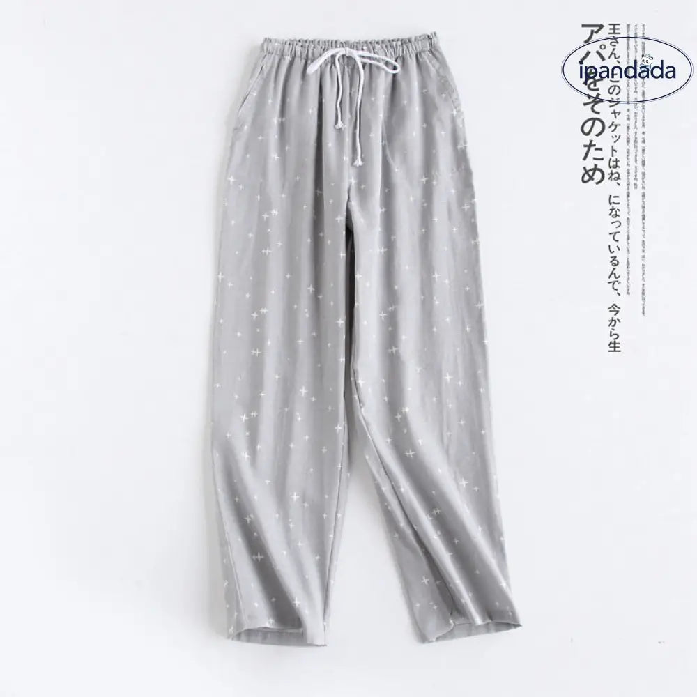 ID1473 メンズ パジャマパンツ 三シーズン オーガニックコットン ガーゼ 薄手 ルームウェア 冷房対策 ゆったり ストレッチ ペア 肌ざわり良い 3カラー グレー② / M メンズ>ボトムス