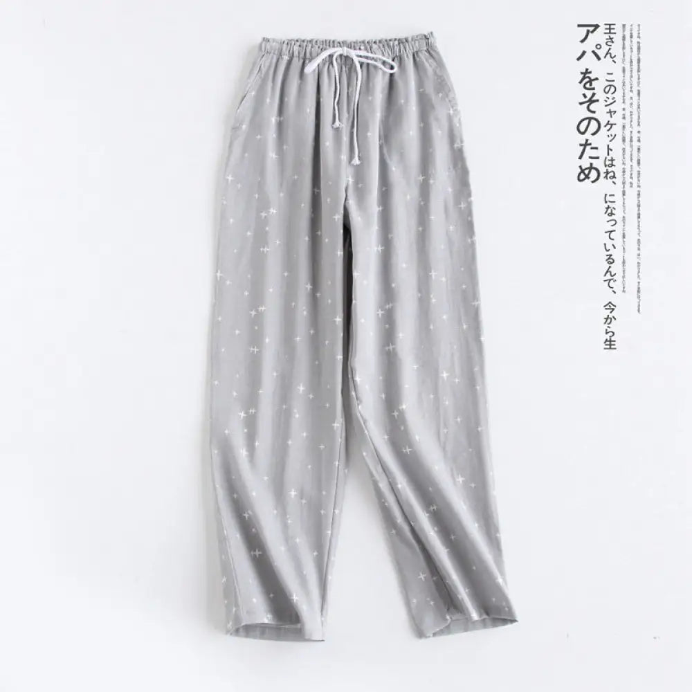 ID1473 メンズ パジャマパンツ 三シーズン オーガニックコットン ガーゼ 薄手 ルームウェア 冷房対策 ゆったり ストレッチ ペア 肌ざわり良い 3カラー グレー② / M メンズ>ボトムス