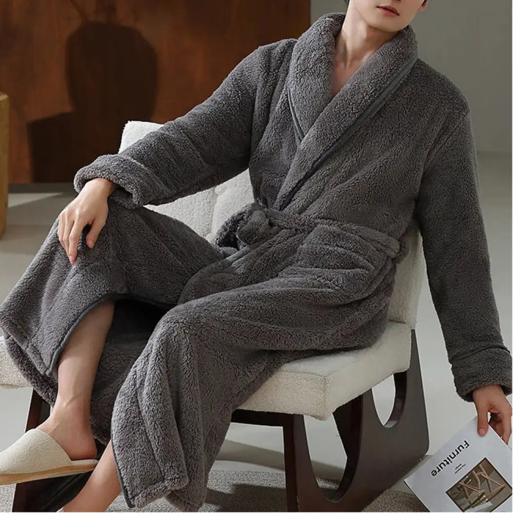 メンズ ローブ パジャマ 厚手 冬用 コーラルフリース 保温 バスローブ メンズ 秋冬 長丈 フランネル ルームウェア ID3019