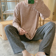 メンズ ルームウェア 綿混 あったか パジャマ 冬 冬用 暖か 保温 ニット 綿混 長袖 長パンツ 男性 部屋着 寝間着 セットアップ キャラメル / M メンズ＞セットアップ
