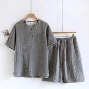 ID1658 綿 ダブルガーゼ パジャマセット Vネック ノンタグ 無感覚 家居着 上質 色織り 通気性抜群 ゆったり 夏用 M～XLサイズ